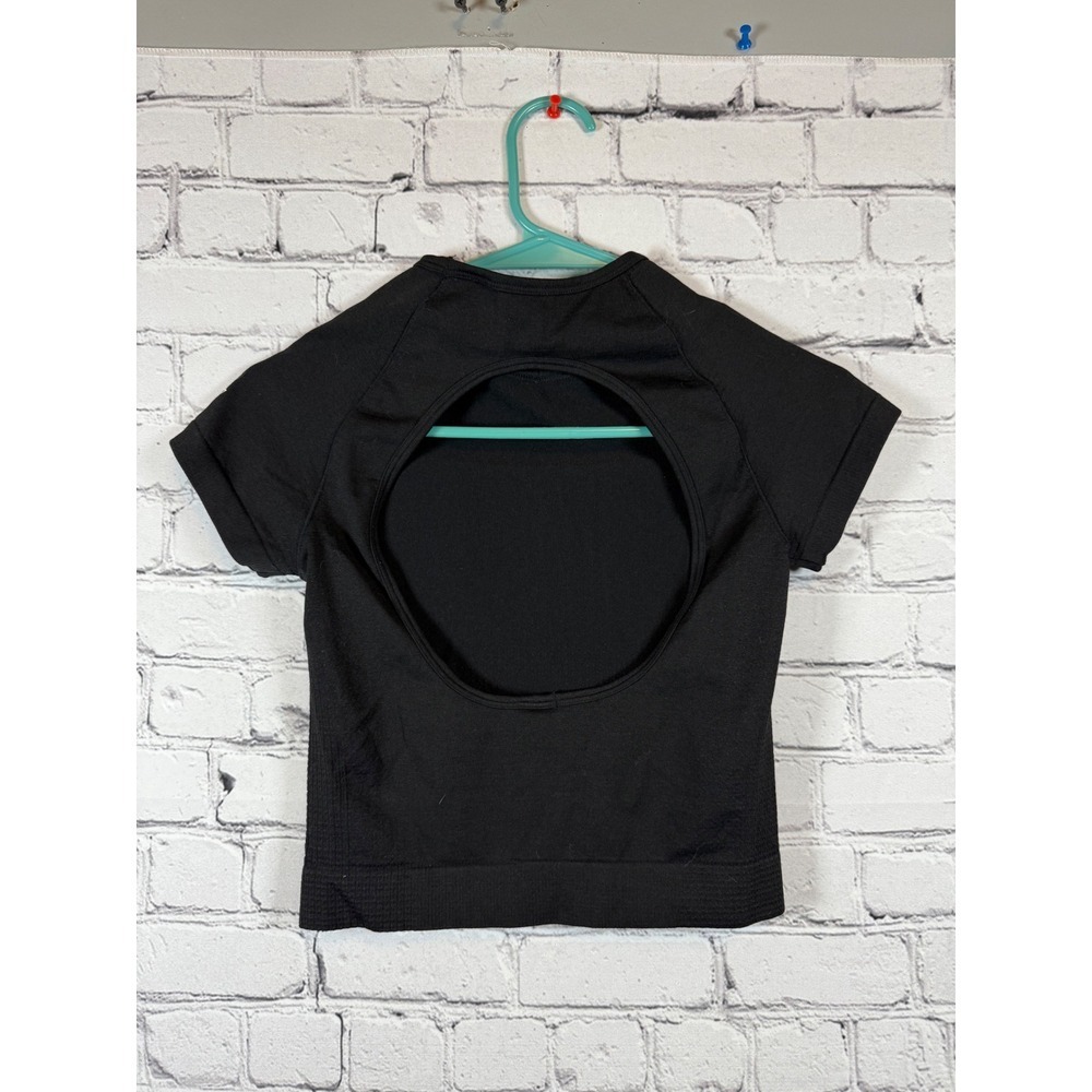 PINK Active Open Back Top Athletic‎ Cropped Short Sleeve Black S